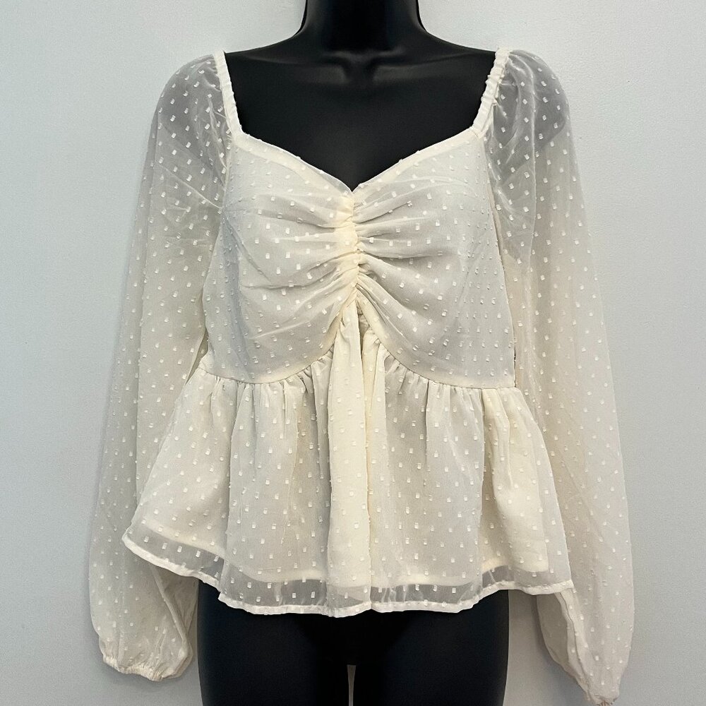 Japna Sheer Balloon Sleeve Cream Babydoll Top